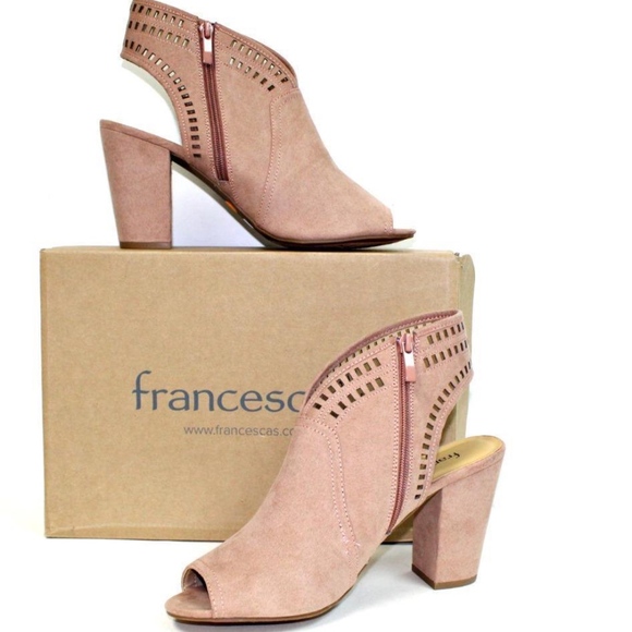 Francesca's Collections Shoes - Francesca's Ali Nude Laser Cut Peep Toe Heels